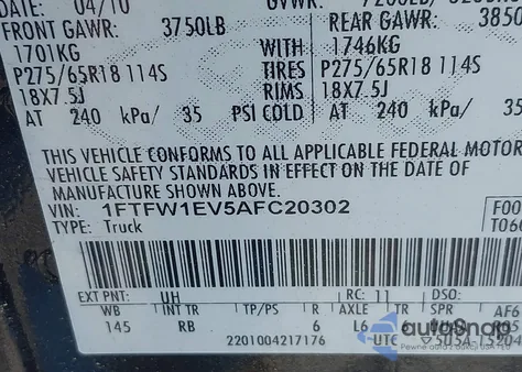 2010 Ford F-150 Fx4/Lariat/Xl/Xlt from USA, damaged, VIN 1FTFW1EV5AFC20302